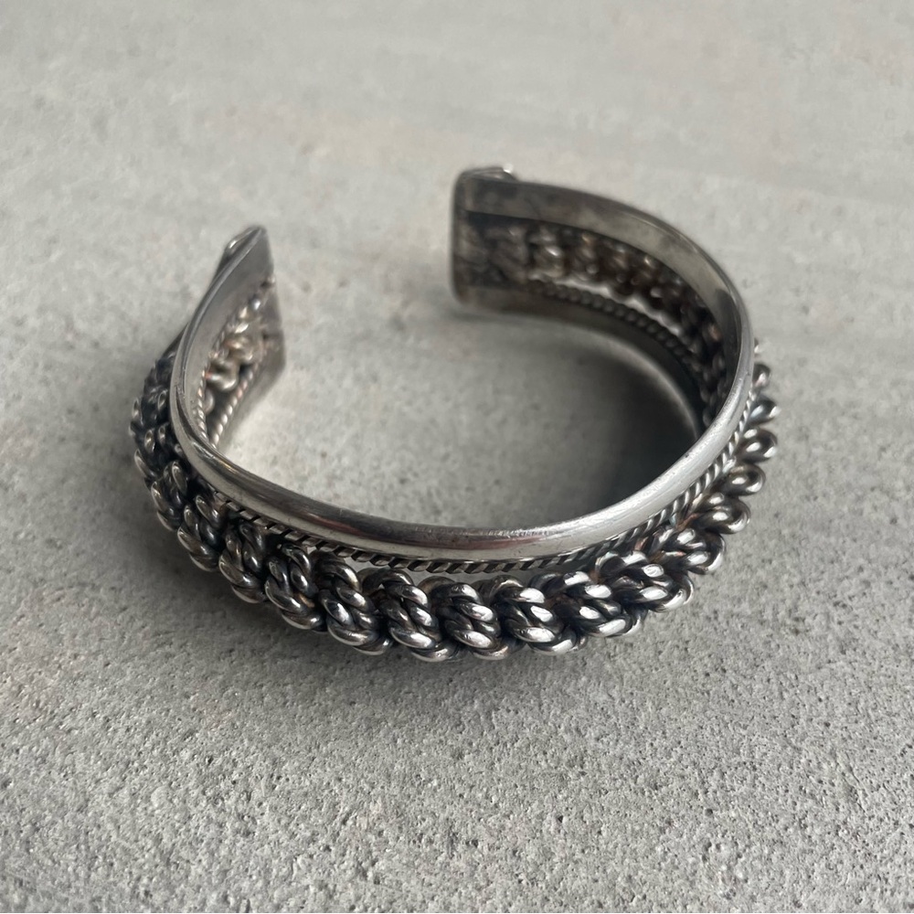 Vintage Mexico Heavy Thick Chunky Braided Sterling Silver Cuff Bracelet 63.76 gr